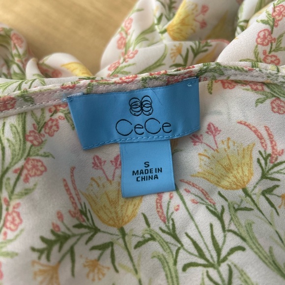 CeCe floral tie front peplum puff sleeve blouse S - Picture 6 of 9